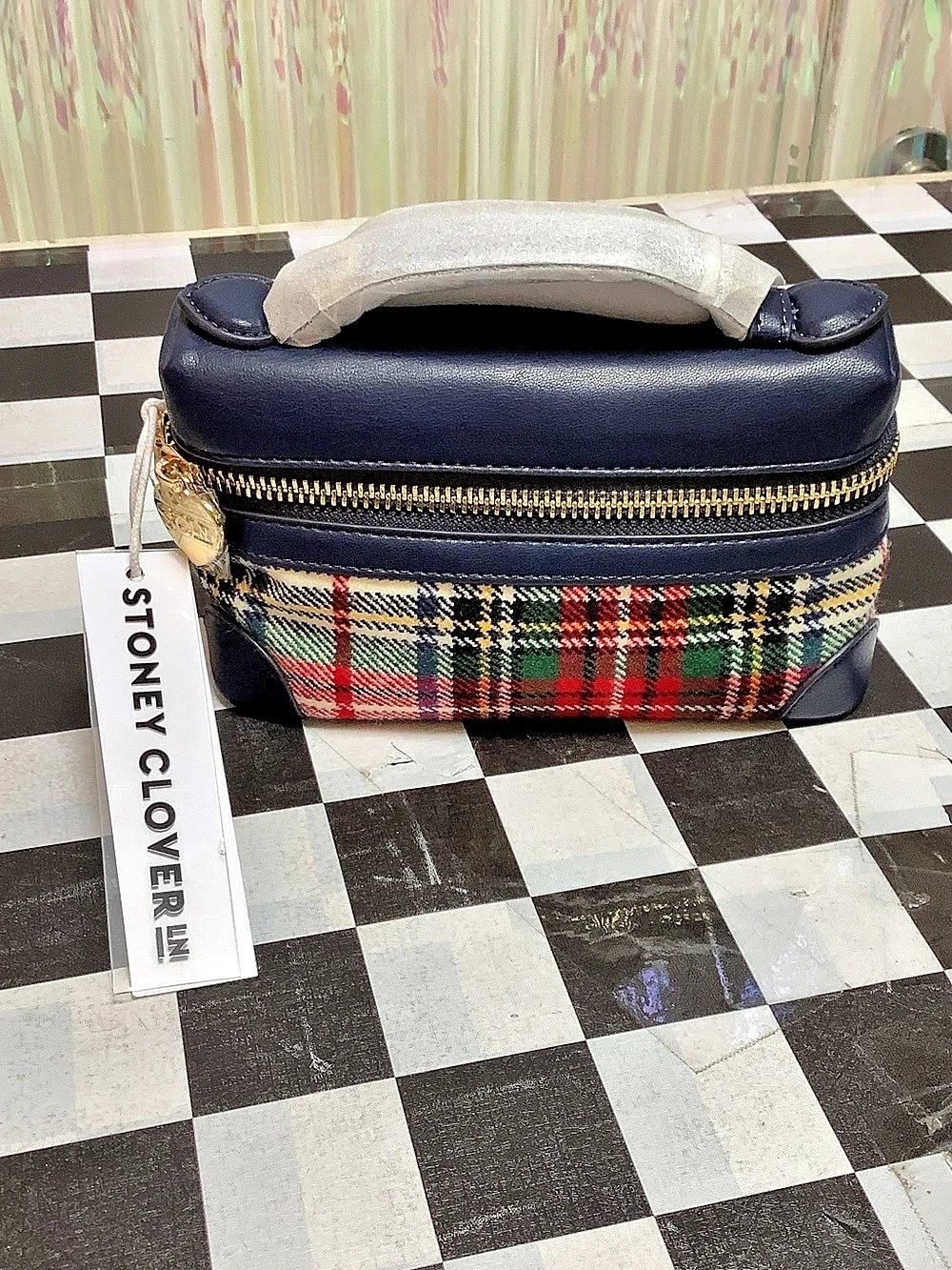 Stoney Clover Lane Vanity Case in Burgundy Woven Plaid NWT